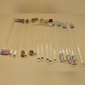 Swizzle Stir Sticks 18 Clear Plastic Cocktail Stirrers BBQ, Drinks, Food, Flag